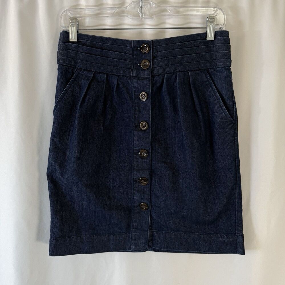 Pilcro and the Letterpress Denim Skirt Women's 4 Pleated Button Front Cotton Bl